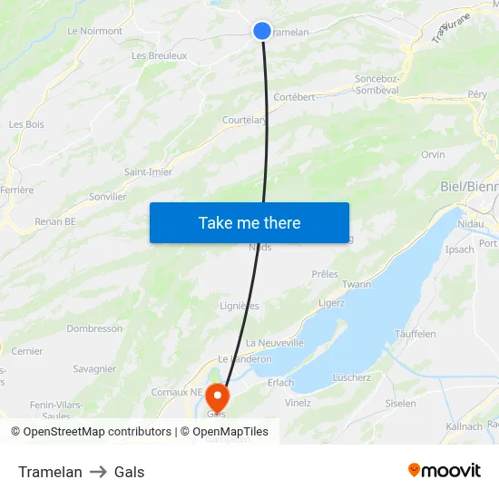 Tramelan to Gals map