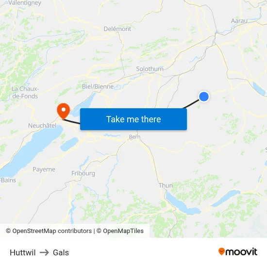 Huttwil to Gals map
