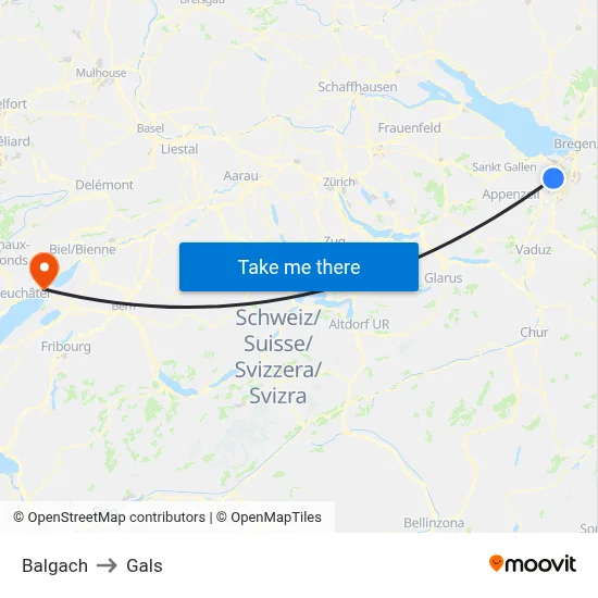Balgach to Gals map