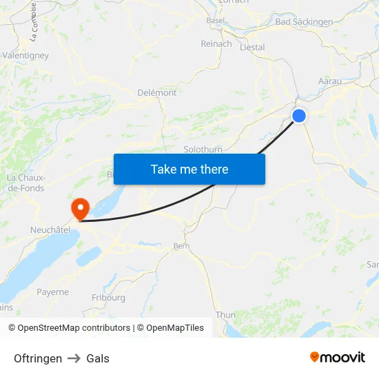 Oftringen to Gals map