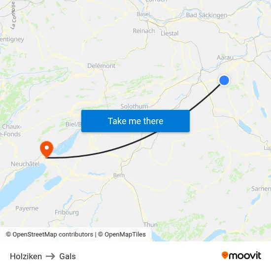 Holziken to Gals map