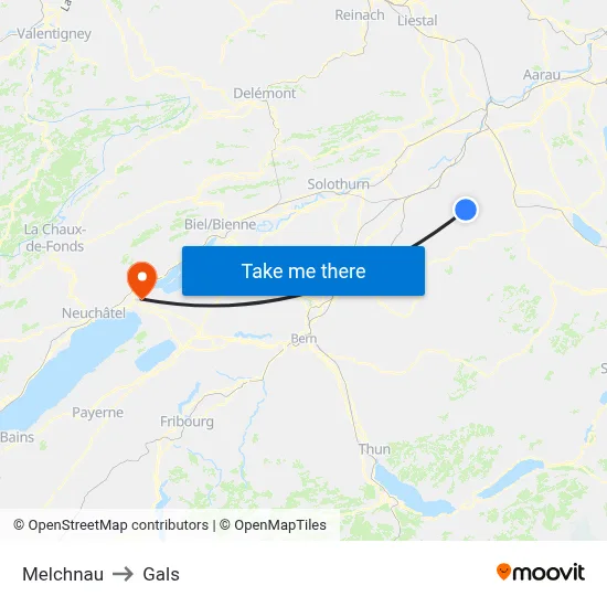 Melchnau to Gals map