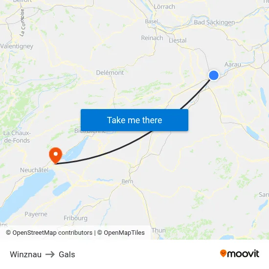 Winznau to Gals map