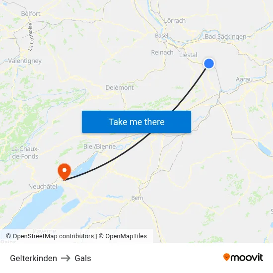 Gelterkinden to Gals map