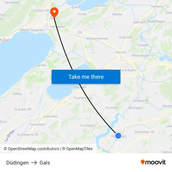 Düdingen to Gals map
