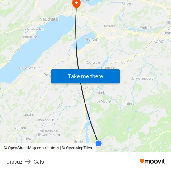 Crésuz to Gals map