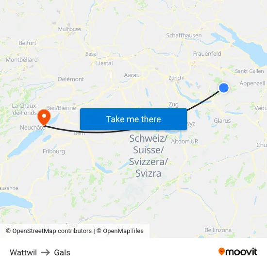 Wattwil to Gals map