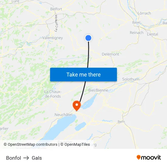 Bonfol to Gals map