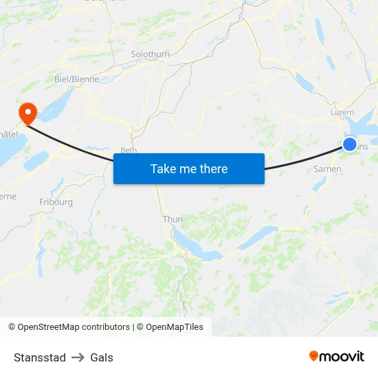 Stansstad to Gals map