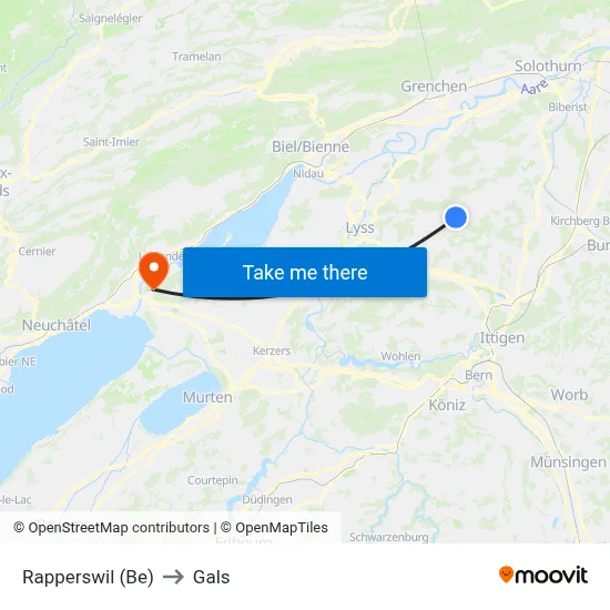 Rapperswil (Be) to Gals map