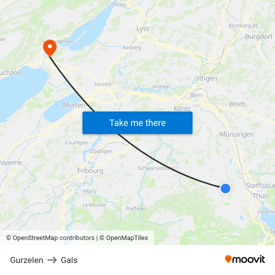 Gurzelen to Gals map