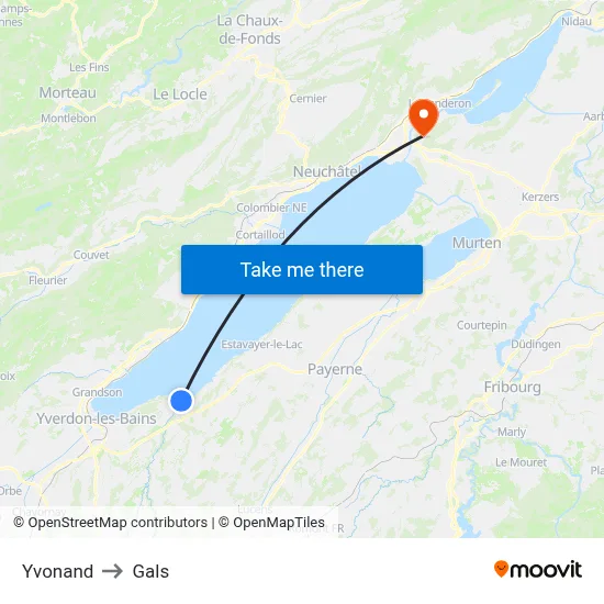 Yvonand to Gals map