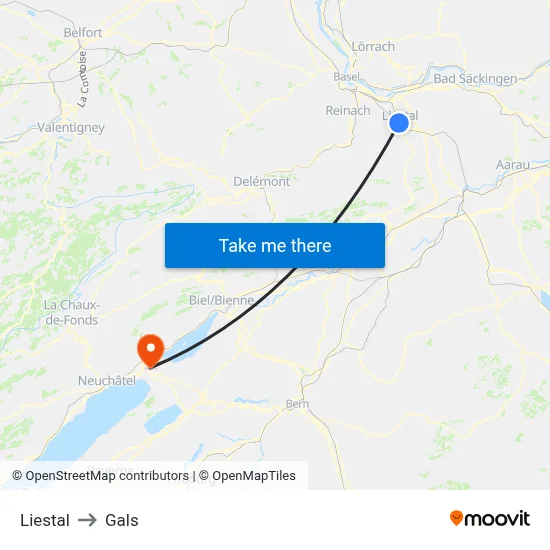 Liestal to Gals map