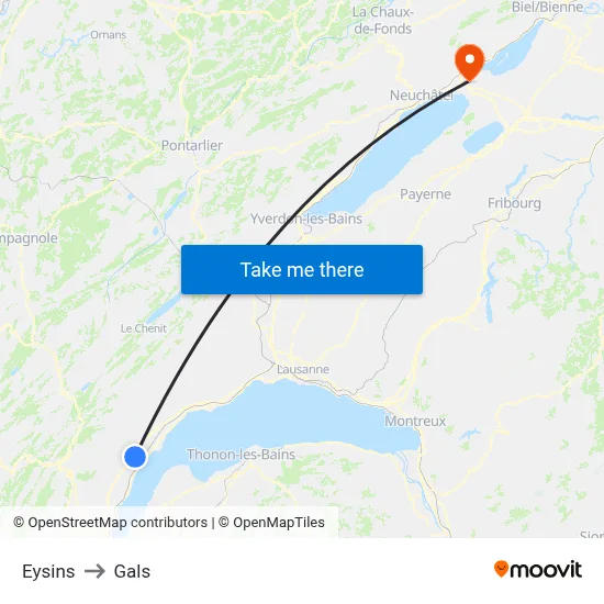 Eysins to Gals map