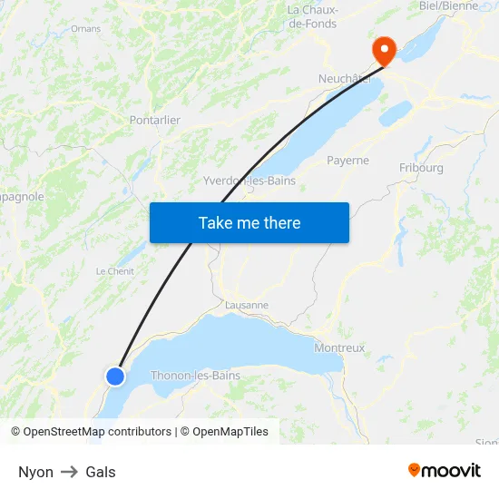 Nyon to Gals map