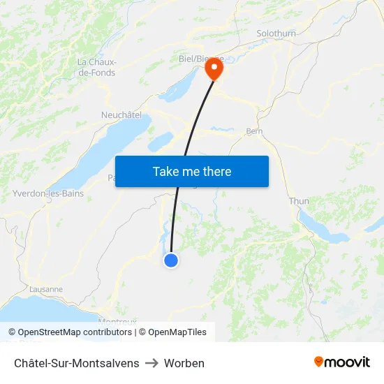 Châtel-Sur-Montsalvens to Worben map