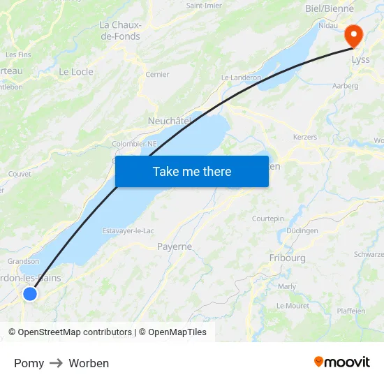 Pomy to Worben map