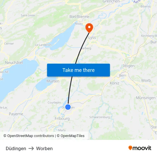 Düdingen to Worben map