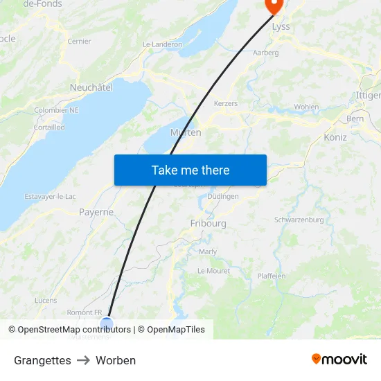 Grangettes to Worben map