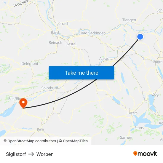 Siglistorf to Worben map