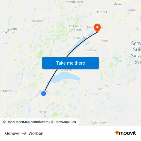 Genève to Worben map