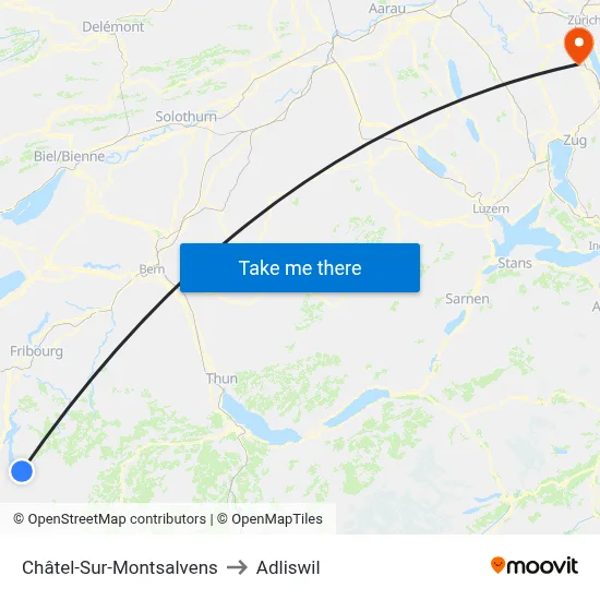 Châtel-Sur-Montsalvens to Adliswil map