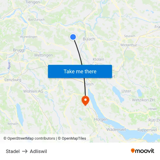 Stadel to Adliswil map