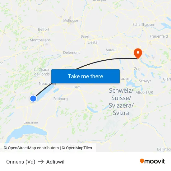 Onnens (Vd) to Adliswil map