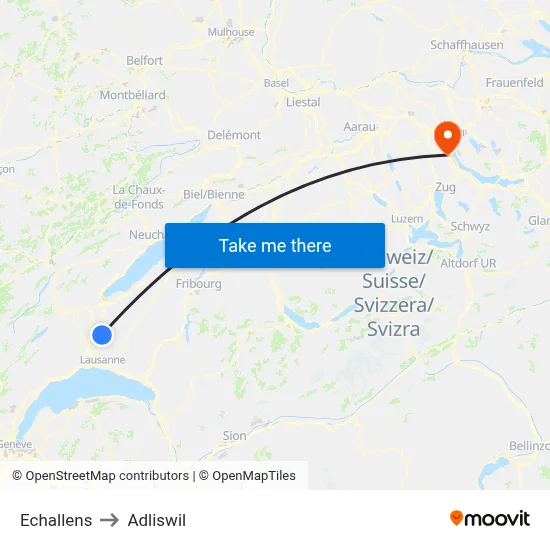 Echallens to Adliswil map