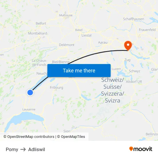 Pomy to Adliswil map