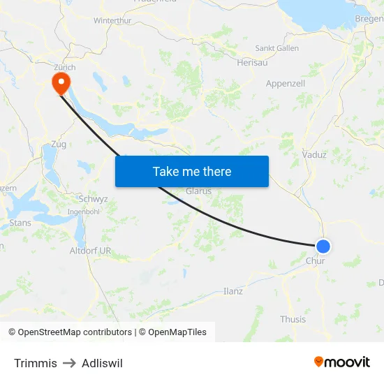 Trimmis to Adliswil map