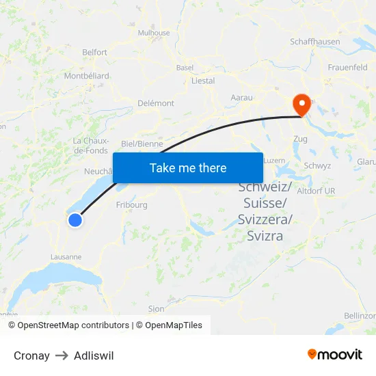 Cronay to Adliswil map