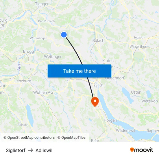 Siglistorf to Adliswil map