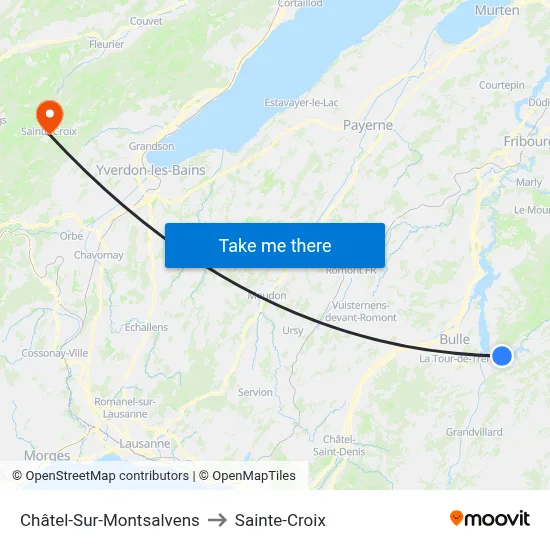 Châtel-Sur-Montsalvens to Sainte-Croix map