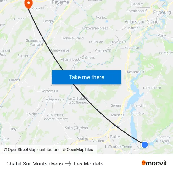 Châtel-Sur-Montsalvens to Les Montets map