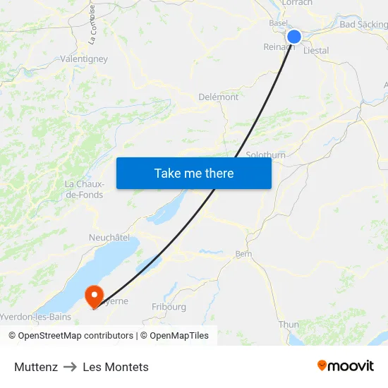 Muttenz to Les Montets map