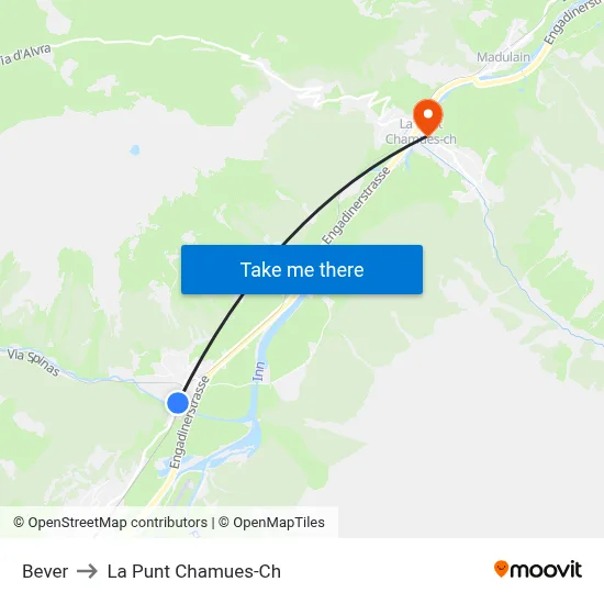 Bever to La Punt Chamues-Ch map