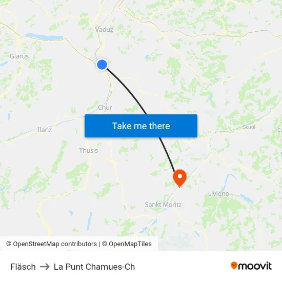 Fläsch to La Punt Chamues-Ch map