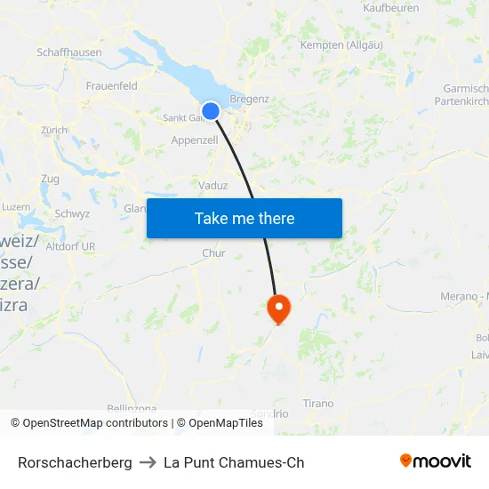 Rorschacherberg to La Punt Chamues-Ch map