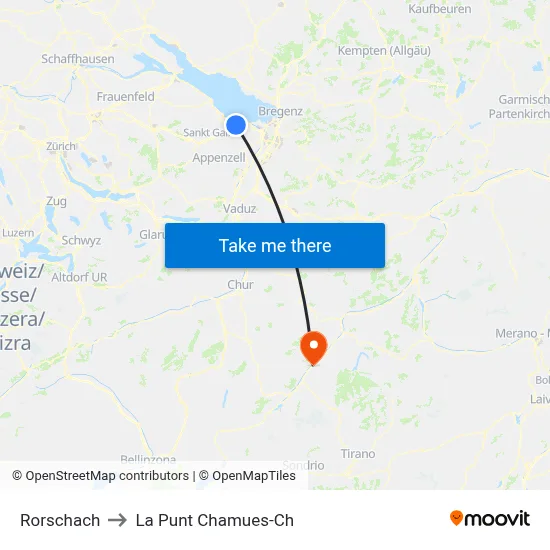 Rorschach to La Punt Chamues-Ch map