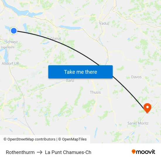 Rothenthurm to La Punt Chamues-Ch map