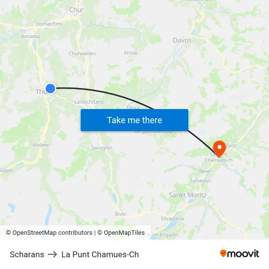 Scharans to La Punt Chamues-Ch map