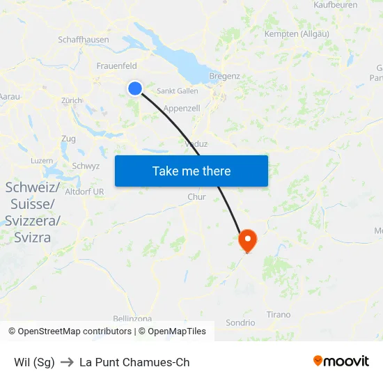 Wil (Sg) to La Punt Chamues-Ch map