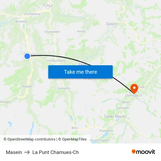 Masein to La Punt Chamues-Ch map