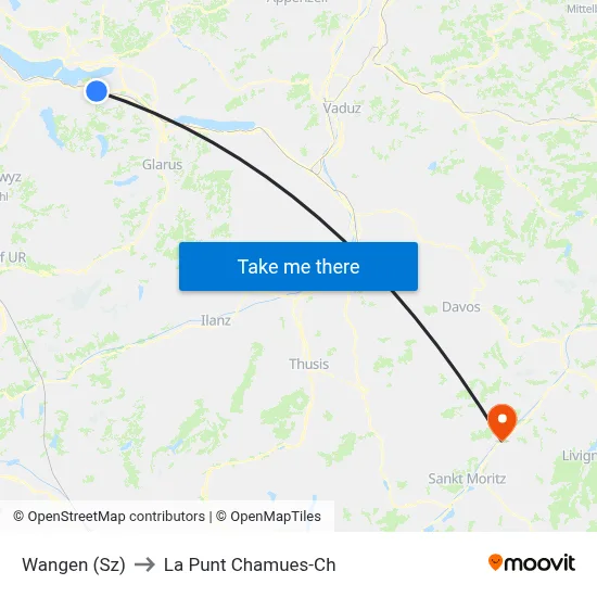 Wangen (Sz) to La Punt Chamues-Ch map