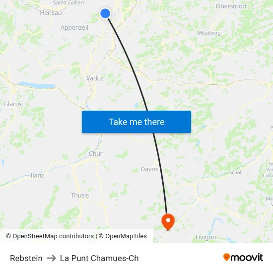 Rebstein to La Punt Chamues-Ch map