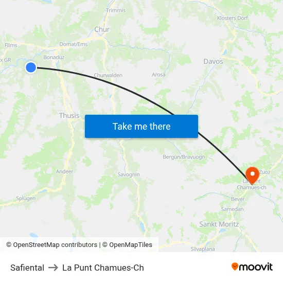 Safiental to La Punt Chamues-Ch map