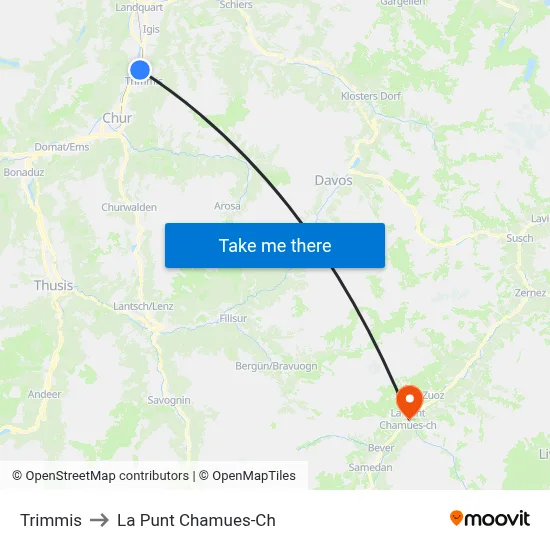 Trimmis to La Punt Chamues-Ch map