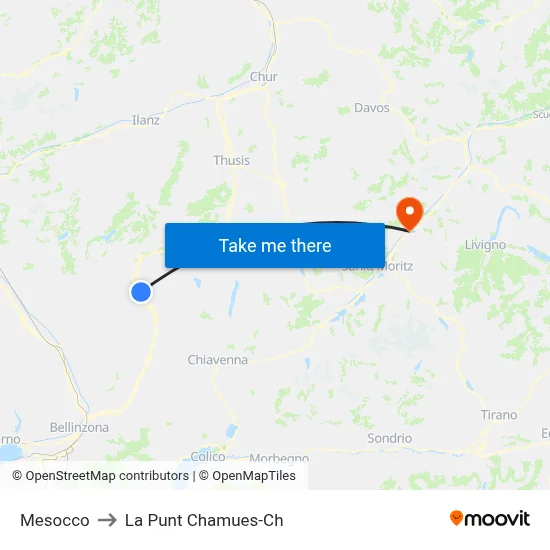 Mesocco to La Punt Chamues-Ch map