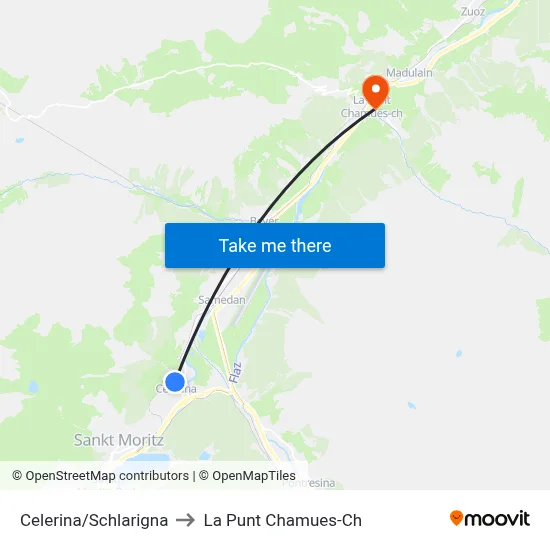 Celerina/Schlarigna to La Punt Chamues-Ch map